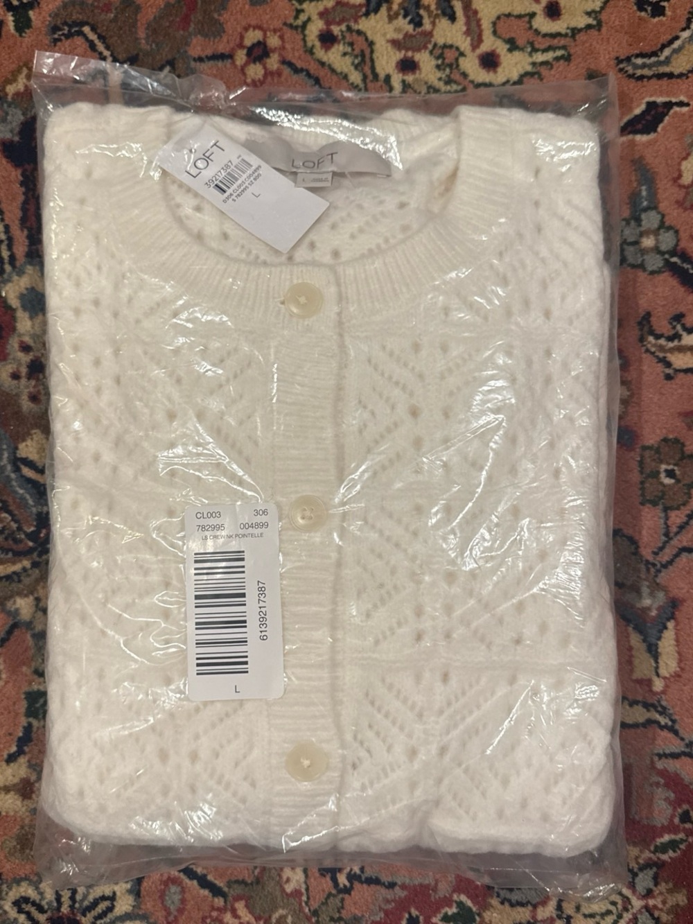 LOFT Apricot Open-Knit Button Front Cardigan